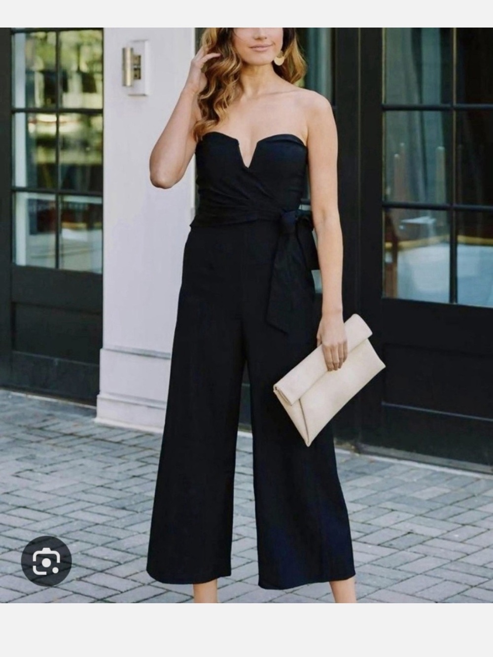 Astr Strapless Black Wide-Leg Jumpsuit with Tie Waist